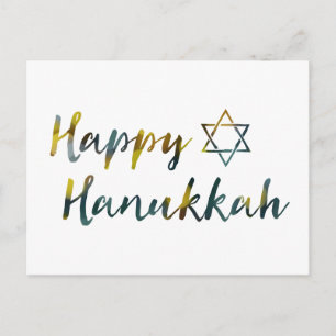happy hanukkah bokeh holiday postcard