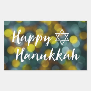 happy hanukkah bokeh lights sticker