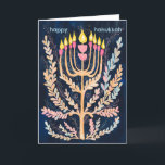 Happy Hanukkah Botanical Menorah Watercolor Holiday Card<br><div class="desc">Sweet drawing to wish someone happy hanukkah! Click "edit using design tool" to add your own text. Also available as postcard, flat card or digital download to send instantly via email or text message. Check my shop for more or let me know if you'd like something custom! I can create...</div>
