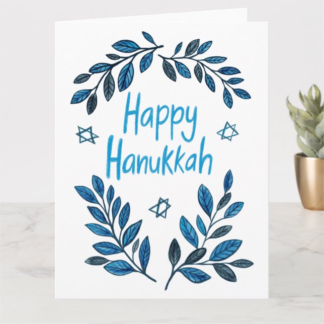 Happy Hanukkah Botanical Watercolor Card (Small Plant)