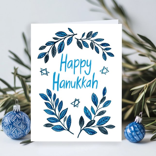 Happy Hanukkah Botanical Watercolor Card (Happy Hanukkah Botanical Watercolor Holiday Greeting Card
)