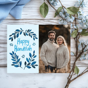 Happy Hanukkah Botanical Watercolor CUSTOM PHOTO Postcard