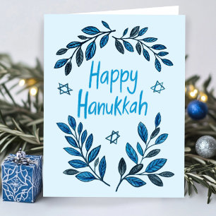 Happy Hanukkah Botanical Watercolor Modern Holiday Card