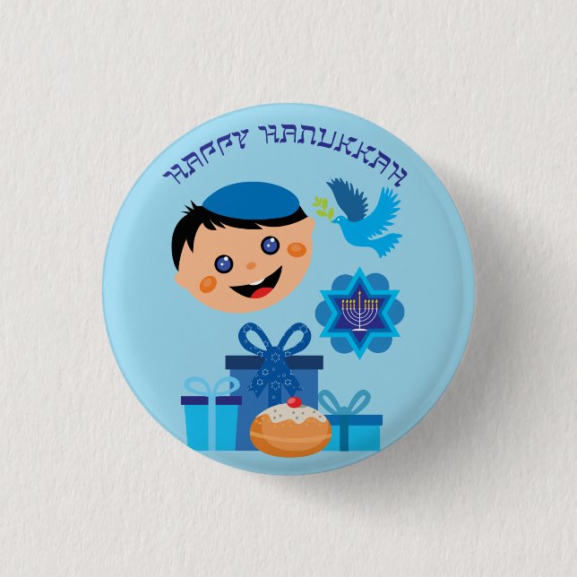 🕎 Happy Hanukkah, boy, 1 Inch Round Button (Front)