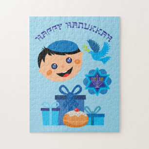 🕎 Happy Hanukkah, boy, customizable texts Jigsaw Puzzle