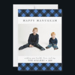 Happy Hanukkah Buffalo Plaid Card for Christmas<br><div class="desc">Personalize this classic blue and black buffalo plaid card with your own greeting and beautiful photos to start spreading joy to your friends and family this holiday season.</div>