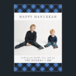 Happy Hanukkah Buffalo Plaid Card for Christmas<br><div class="desc">Personalize this classic blue and black buffalo plaid card with your own greeting and beautiful photos to start spreading joy to your friends and family this holiday season.</div>
