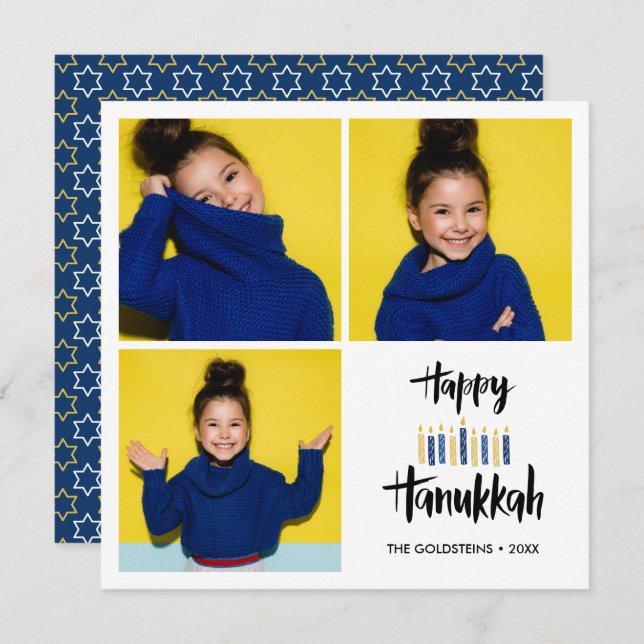 Happy Hanukkah Candles | Holidays 3 photos Invitation (Front/Back)