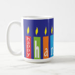 Happy Hanukkah Candles Mug<br><div class="desc">Happy Hanukkah Candles Mug. Bright, lively lit, menorah candles mug, just in time for your Chanukah/Hanukkah gift giving. Always fun to fill it with some favourite dreidels, candy, gelt or ?, wrapped in cellophane and a sweet little ribbon! Enjoy and Happy Chanukah/Hanukkah! Thanks for stopping and shopping by. Your business...</div>
