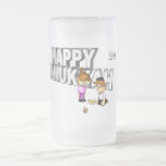 Happy Hanukkah Celebration - Frosted Glass Beer Mug<br><div class="desc">This 3d sign  features "Happy Hanukkah" in the back. A little girl and boy playing with a Dreidel and a bowl of goodies. 2014 was added to the design. These mugs are available in an assortment of styles,  colours and sizes.</div>