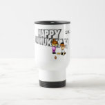 Happy Hanukkah Celebration - Travel Mug<br><div class="desc">This 3d sign  features "Happy Hanukkah" in the back. A little girl and boy playing with a Dreidel and a bowl of goodies. 2014 was added to the design. These mugs are available in an assortment of styles,  colours and sizes.</div>