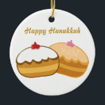 Happy Hanukkah Ceramic Ornament<br><div class="desc">Seasonal Hanukkah Greeting Original Customizable Ornament Design. You may change text fonts, size and colours, add or remove text and graphics.</div>