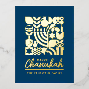 Happy Hanukkah Chanukah Gold Foil Jewish Greeting  Foil Holiday Postcard