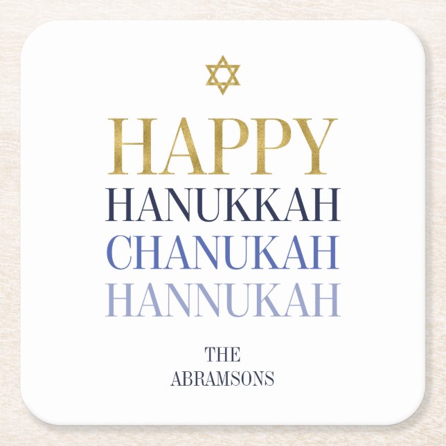 Happy Hanukkah Chanukah Holiday Paper Coaster (Front)