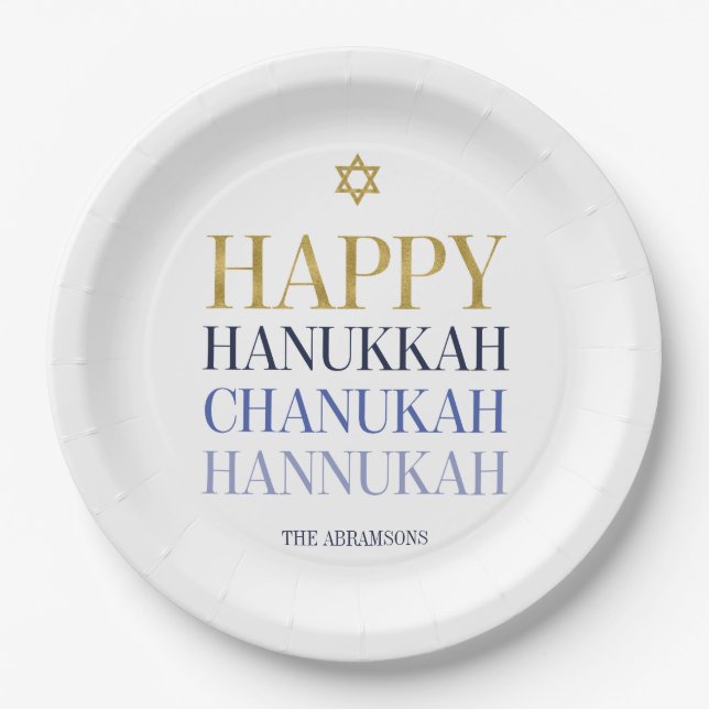 Happy Hanukkah Chanukah Holiday Paper Plate (Front)