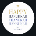Happy Hanukkah Chanukah Holiday Round Sticker<br><div class="desc">Faux simulated gold foil design is incorporated in this design. Personalize the custom text above. You can find additional coordinating items in our "Happy Hanukkah Chanukah" collection.</div>