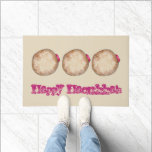 Happy Hanukkah Chanukah Jelly Doughnut Doughnut Fo Doormat<br><div class="desc">Welcome mat features an original marker illustration of a jelly doughnut,  with HAPPY HANUKKAH in a fun font. Perfect for Hanukkah holiday decorating! 

This design is also available on other products. Don't see what you're looking for? Need help with customization? Contact Rebecca to have something designed just for you.</div>