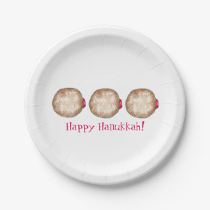 Happy Hanukkah Chanukah Jelly Doughnut Doughnut Paper Plate