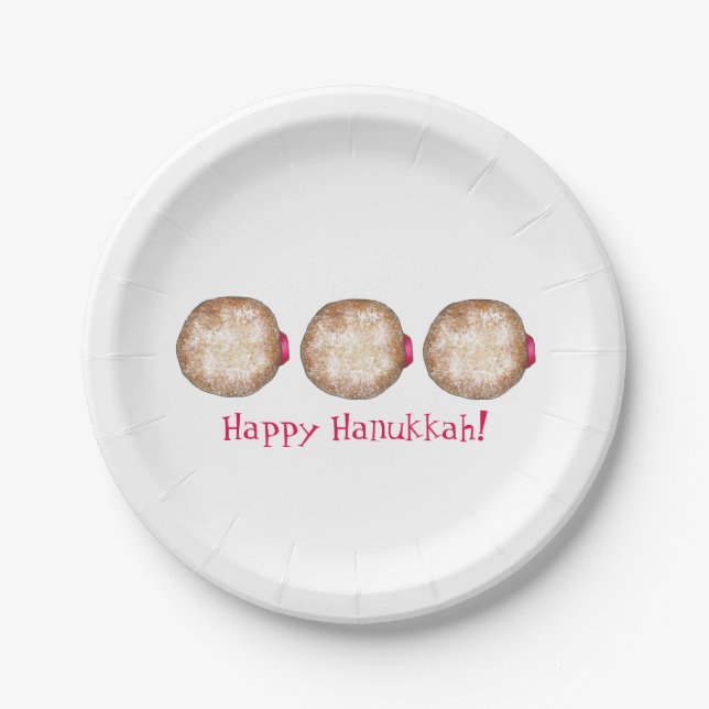 Happy Hanukkah Chanukah Jelly Doughnut Doughnut Paper Plate (Front)