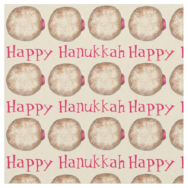 Happy Hanukkah Chanukah Jelly Doughnut Sufganiyah Fabric (Close Up)