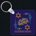 HAPPY HANUKKAH Chanukah Keychain<br><div class="desc">Stylish HAPPY HANUKKAH Chanukah Keyring, with CUSTOMIZABLE TEXT, especially designed with the Star of David, corner embroidery and descriptive typography. The Scripture verse at the bottom is CUSTOMIZABLE so you can add your personalized message, eg. your name, family name or organization's name. This Hanukkah Keyring would be a stylish favour...</div>