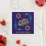 HAPPY HANUKKAH Chanukah Napkin<br><div class="desc">Stylish HAPPY HANUKKAH Chanukah Paper Napkins, with CUSTOMIZABLE TEXT, especially designed with the Star of David, corner embroidery and descriptive typography. The Scripture verse at the bottom is CUSTOMIZABLE so you can add your personalized message, eg. your name, family name or organization's name. These Hanukkah Napkins would be a stylish...</div>