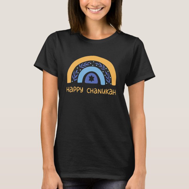 Happy Hanukkah Chanukah Rainbow Menorah Jewish Hol T-Shirt (Front)