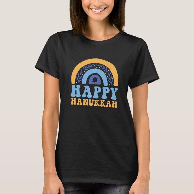 Happy Hanukkah Chanukah Rainbow Menorah Jewish Hol T-Shirt (Front)
