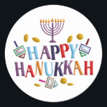 Happy Hanukkah Classic Round Sticker<br><div class="desc">Customize it with your own design,  or any of ours.</div>