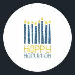 Happy Hanukkah Classic Round Sticker<br><div class="desc">These Hanukkah candles will make your decor perfect. Perfect on towels or placemats.</div>
