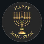 Happy Hanukkah Classic Round Sticker<br><div class="desc">Golden Happy Hanukkah sticker.</div>