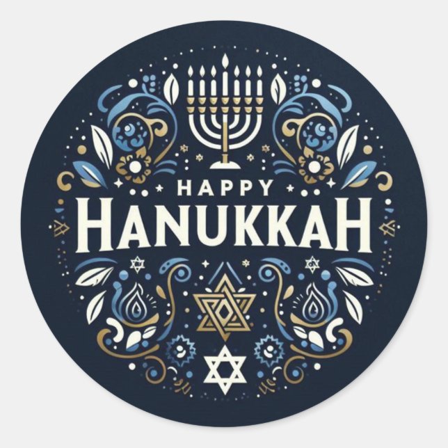 Happy Hanukkah Classic Round Sticker (Front)
