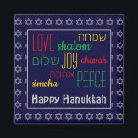 HAPPY HANUKKAH Colourful | LOVE JOY PEACE | Hebrew Magnet<br><div class="desc">Colourful festive fridge magnet with faux silver Star of David in subtle background pattern. LOVE JOY PEACE including their Hebrew translations are colour-coded in red, yellow and green. The text is customizable in case you wish to change anything. HAPPY HANUKKAH is also customizable if you wish to replace with a...</div>