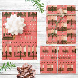 Happy Hanukkah Colourful Menorah Coral Pattern Wrapping Paper Sheet<br><div class="desc">Create your own personalized Happy Hanukkah gift wrap assortment in colourful coral pink with your name for unique wrapping paper for your Festival Of Lights celebration. Perfect for kids of all ages, and adults too, each of these three sheets of Chanukah gift wrap features a different design of a colourful...</div>