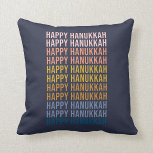 Happy Hanukkah Colourful Typgraphy Design Throw Pillow