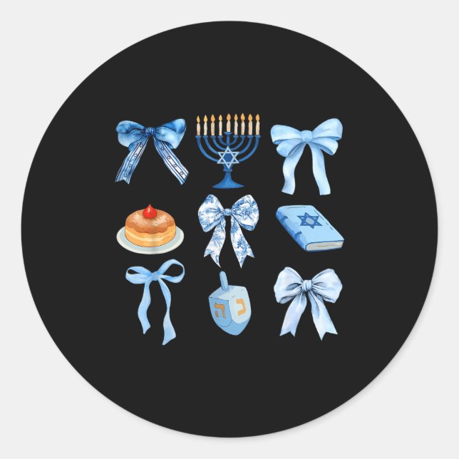 Happy Hanukkah Coquette Bow Chanukah Jewish Women  Classic Round Sticker (Front)