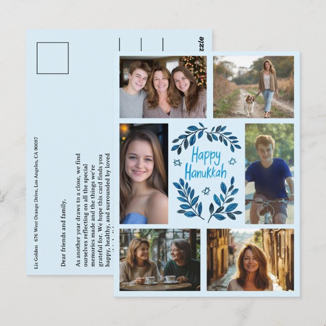 HAPPY HANUKKAH CUSTOM 6 PHOTO Holiday Postcard (Front/Back)