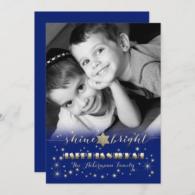 Happy Hanukkah. Custom Photo Flat Holiday Card (Front/Back)