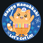 Happy Hanukkah Cute Cat Menorah Stickers<br><div class="desc">Happy Hanukkah everyone! Help spread the light with these adorable cat lightning a Menorah Hanukkah stickers from Cutie Pie Kawaii Designs.</div>