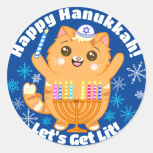 Happy Hanukkah Cute Cat Menorah Stickers