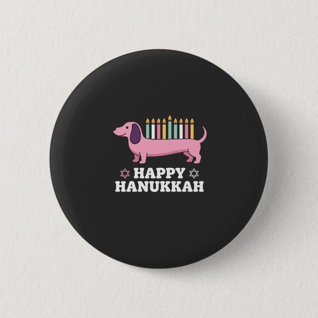 Happy Hanukkah Dachshund Dog 2 Inch Round Button (Front)