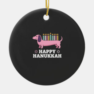 Happy Hanukkah Dachshund Dog Ceramic Ornament