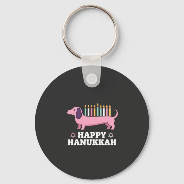 Happy Hanukkah Dachshund Dog Keychain (Front)
