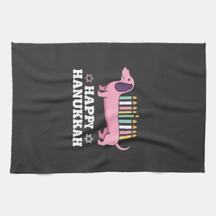 Happy Hanukkah Dachshund Dog Kitchen Towel
