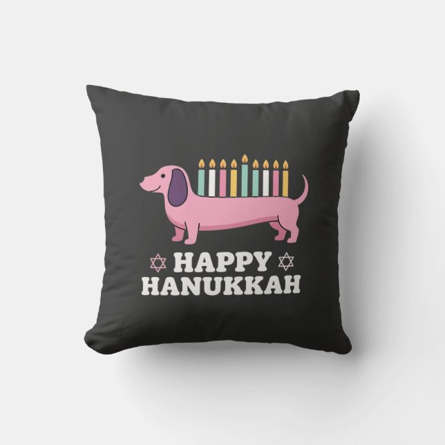 Happy Hanukkah Dachshund Dog Throw Pillow (Front)