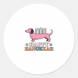 Happy Hanukkah Dachshund Menorah Dog Shirt Design_ Classic Round Sticker