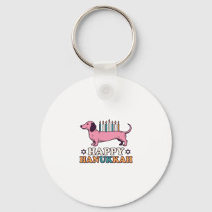 Happy Hanukkah Dachshund Menorah Dog Shirt Design_ Keychain