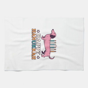 Happy Hanukkah Dachshund Menorah Dog Shirt Design_ Kitchen Towel