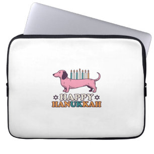Happy Hanukkah Dachshund Menorah Dog Shirt Design_ Laptop Sleeve