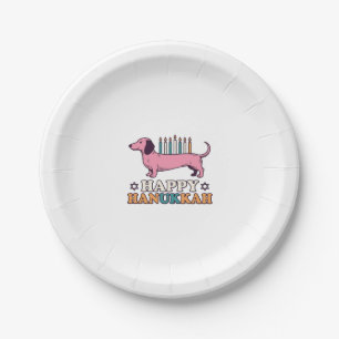 Happy Hanukkah Dachshund Menorah Dog Shirt Design_ Paper Plate